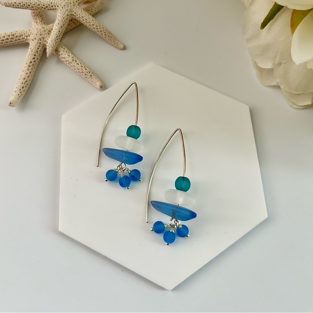 Kai Serenity Sea Glass Wirework Earrings- Deep Blue Green